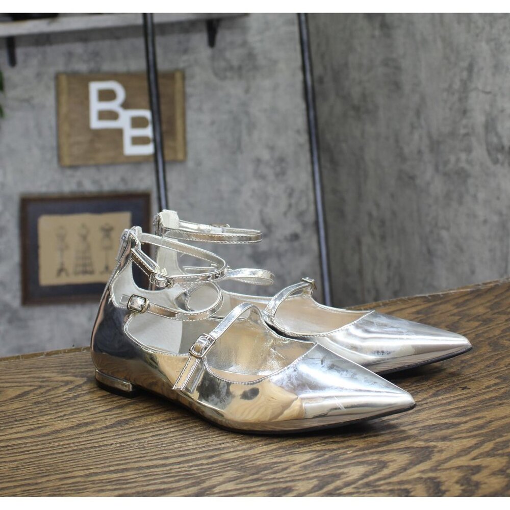 INC International Concepts Womens Valan Triple-Strapped Flats Silver Gray 8M